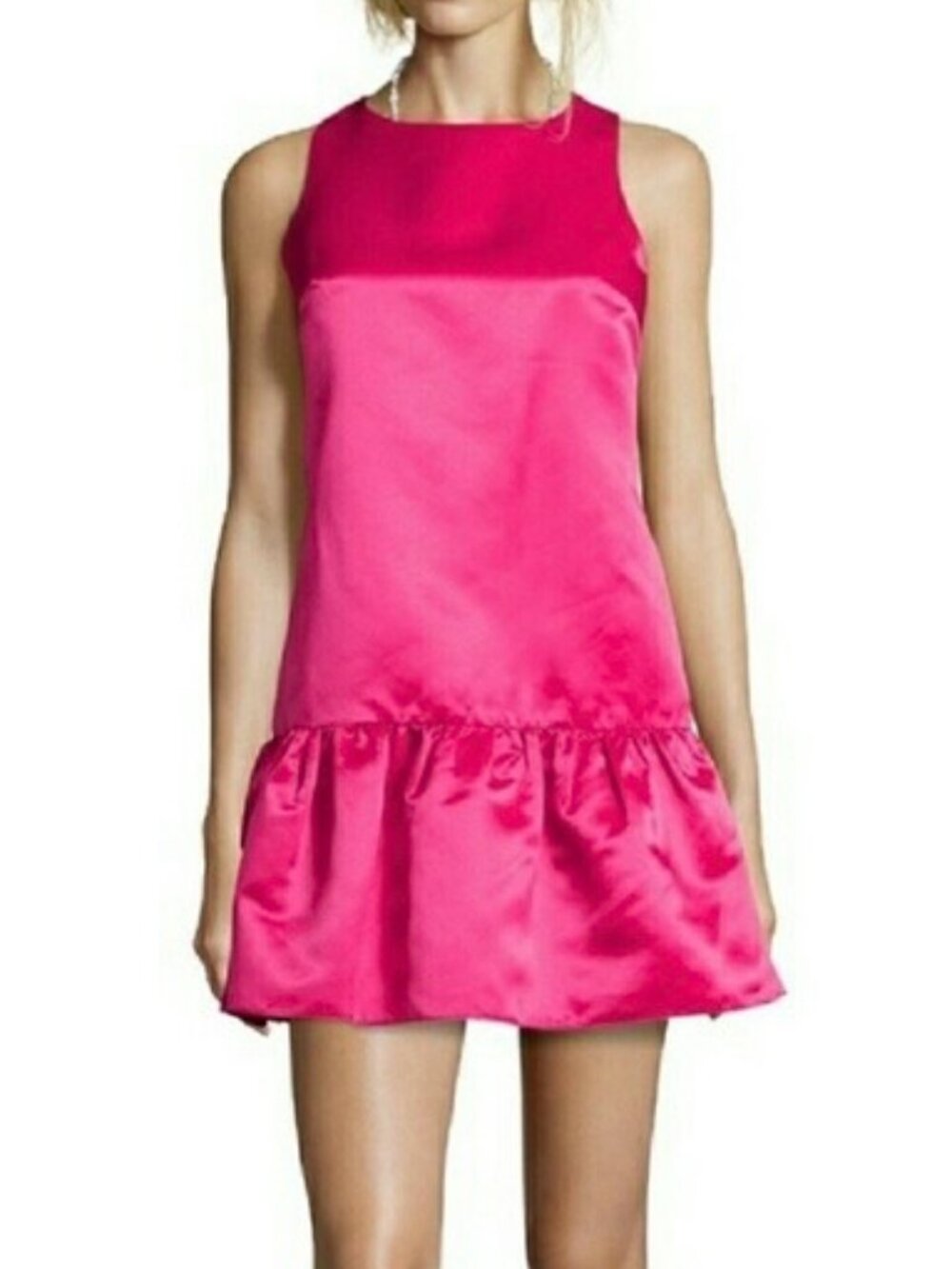 Cece Fuschia Satin Sleeveless Sheath MIni Dress Drop Waist Ruffle Hem Size 8 - Picture 1 of 14